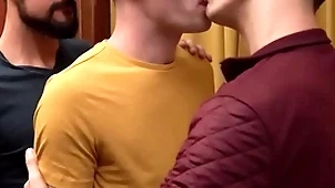 Twink jubilant deepthroat blowjobs three dicks and fucks bareback