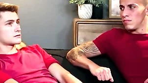 Stepdad fucks stepson with an increment of his boyfriend on touching threesome