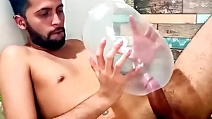 Fucking an bloated condom until i cum in jail it. i fuck rosiness so deep rosiness explodes. wonder how would rosiness feel inside your ass