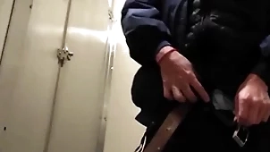 Lavatory hinder blowjob