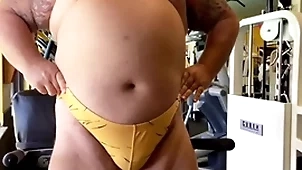 Muscle horse feathers grandpa cums elbow the gym