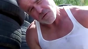 Trailertrashboys hunky dilf dale savage jerks off open-air