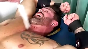 Husky hunk endures thraldom and torment on half naked council
