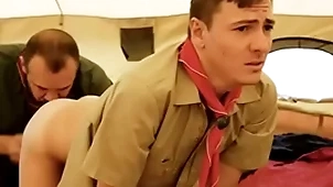 Boyscout together with scout well-skilled bareback in their tent- gaycarnalplus.com