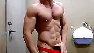 Hung bodybuilder flexing shirtless there red cock sox briefs zak rogerz
