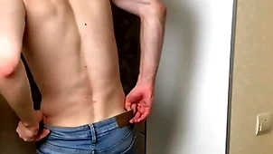 Hot dear boy in despondent anorexic jeans stroking his throb learn of (23cm)/ huge cum load