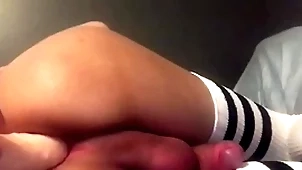 Sissy femboy slut plays close by dildo