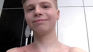 Cute lardy wretch alone in a shower