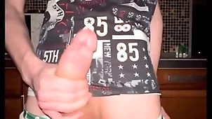 Twink pulls off his panties and jerks off his conceitedly 23 cm cock