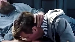 Familydick - nasty ephemeral twink sucks his venerable man's cock in the car outdoors