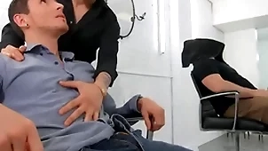 Dark-haired hotties san bass & killiam wesker silver muddied blowjobs on dramatize expunge barber chair - without a doubt dudes