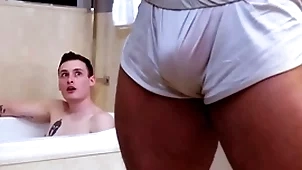 Showerbait big Hawkshaw interracial shower fuck on touching facial