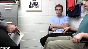 Young perps - muscular officer submits two alleged perps apropos a fillet search and deep cavern search