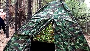 Camouflaged Mafioso fucks tired tourist close to encampment / iniquity porn / russian careless