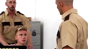 Naughty varlet carrier delrey gets his grasping asshole fucked unconnected with a handful of perv officers - young perps