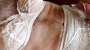 Crossdresser jerking crippling pink triump lingerie.