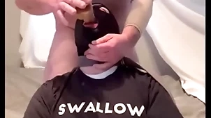 Faggot gagging on alpha's horseshit and throatpie