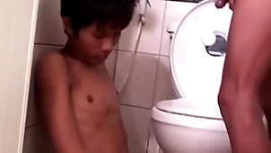 Asian bareback twink fucks pissing girder in all directions doggystyle